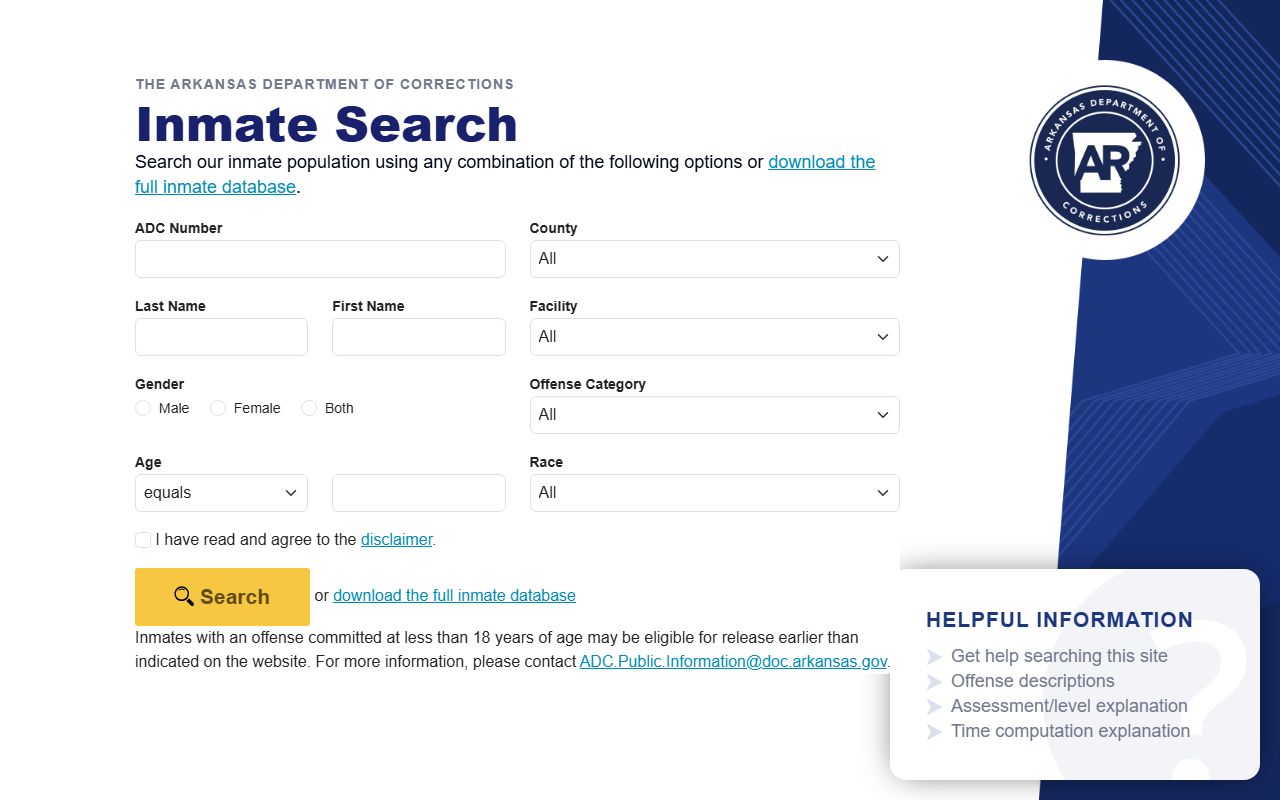 Faulkner County inmate population Arkansas DOC locator fields