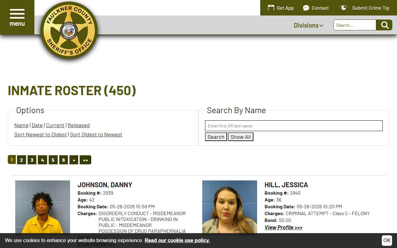 Faulkner County inmate population current roster search results